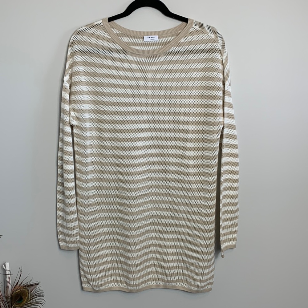 Akris Punto Crew Neck Striped Sweater Beige Size 12
